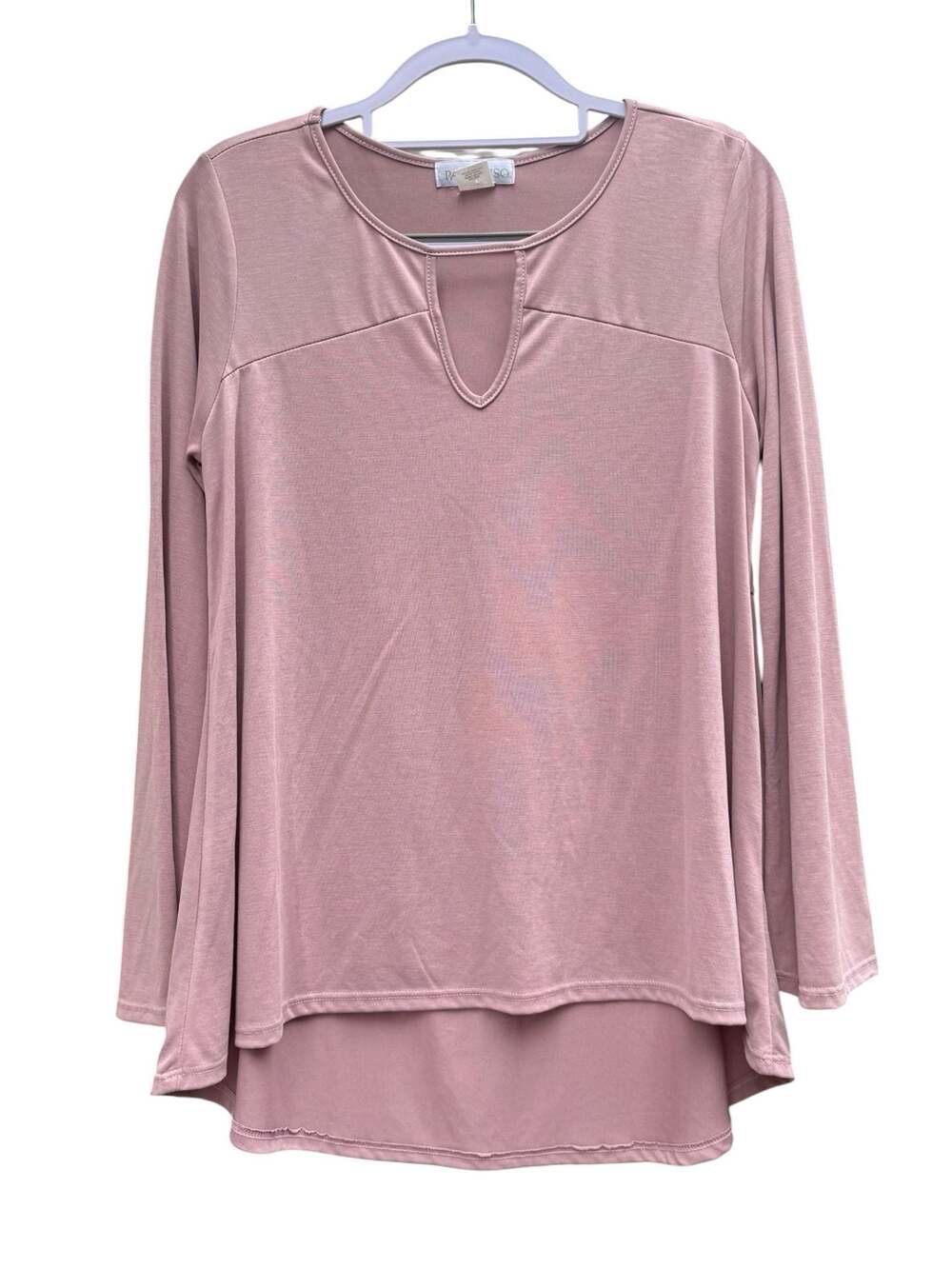 Paradiso Women's Dusty Pink Long Sleeve High-Low Split Neck Blouse